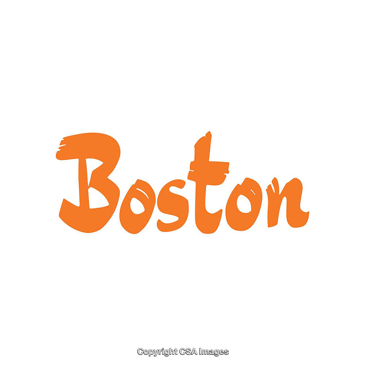 Boston City Name Art in Bold Orange Stylized Typography