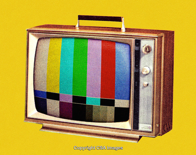 Vintage Television with Test Pattern on Yellow Background in Retro Style