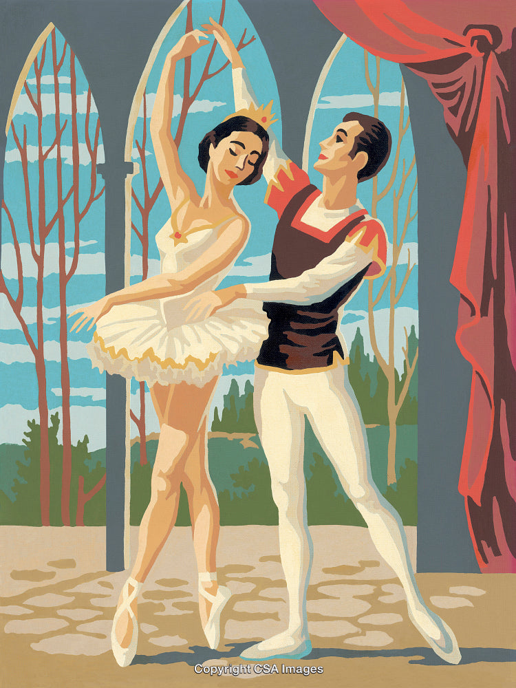 Elegant Ballet Couple Dancing in Scenic Outdoor Performance Illustration