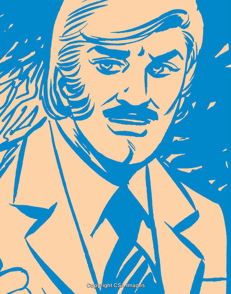 Illustration of a Person in Retro Pop Art Style on Blue Background