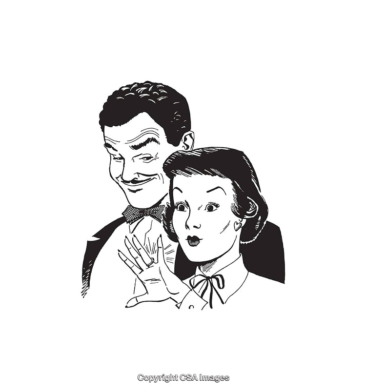 Retro Style Black and White Illustration of Surprised Couple
