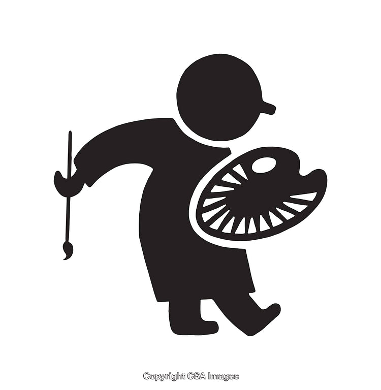 Black And White Line Art of Artist Icon with Paintbrush and Palette