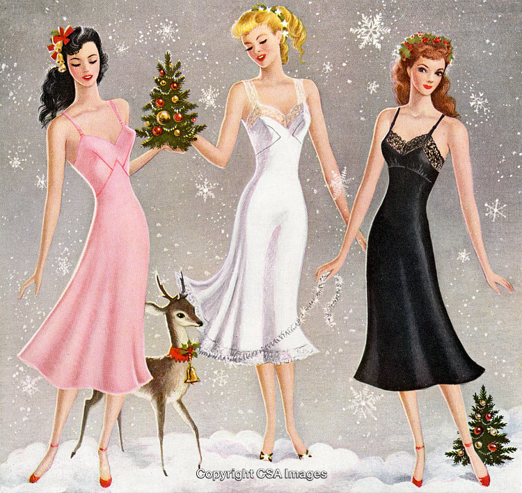 Elegant Women Posing for a Festive Christmas Celebration Artwork