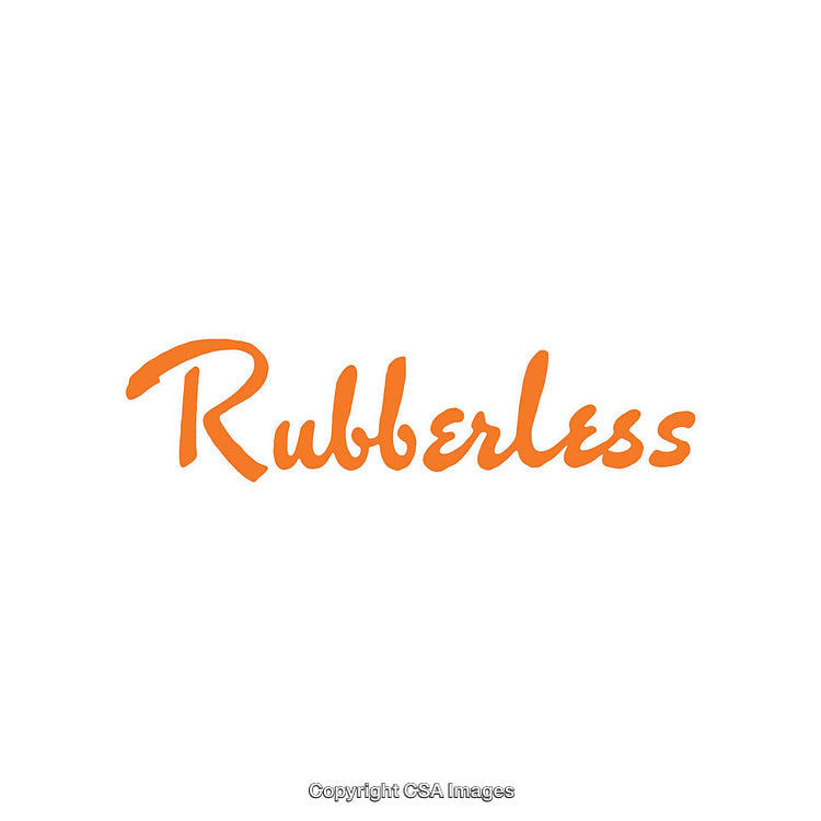 Rubberless Text Logo in Orange Script on White Background