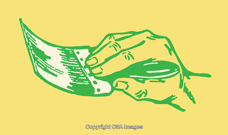Hand Holding a Blade in Green and Yellow Color Line Art Illustration