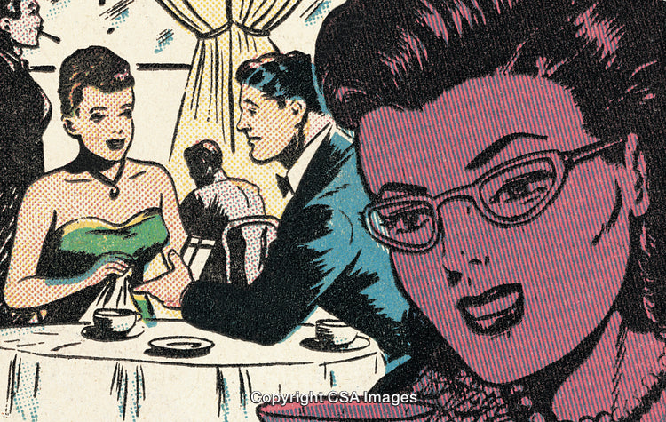 Colorful Vintage Comic Illustration of Interactions in a Social Setting