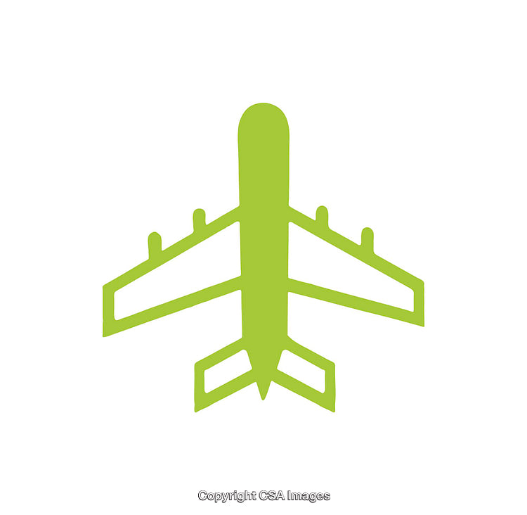Green Airplane Icon for Travel and Aviation Themes on White Background