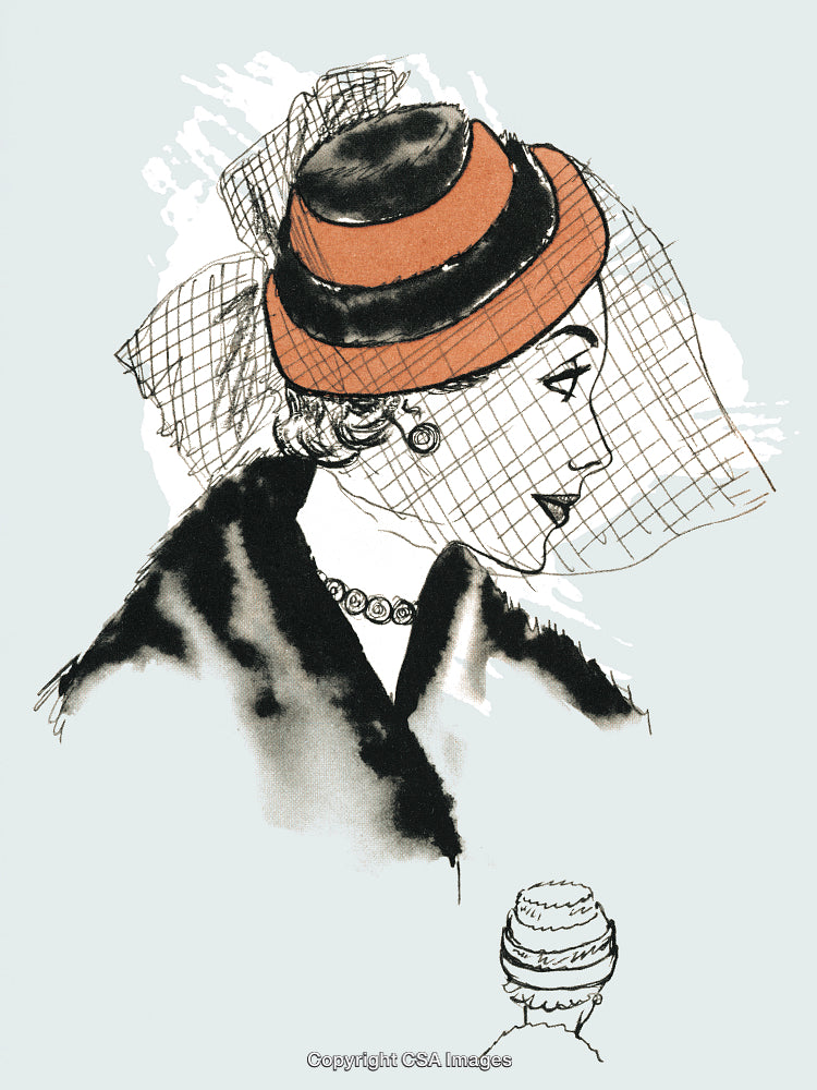 Vintage Illustration of a Woman Wearing an Elegant Hat and Fur Coat