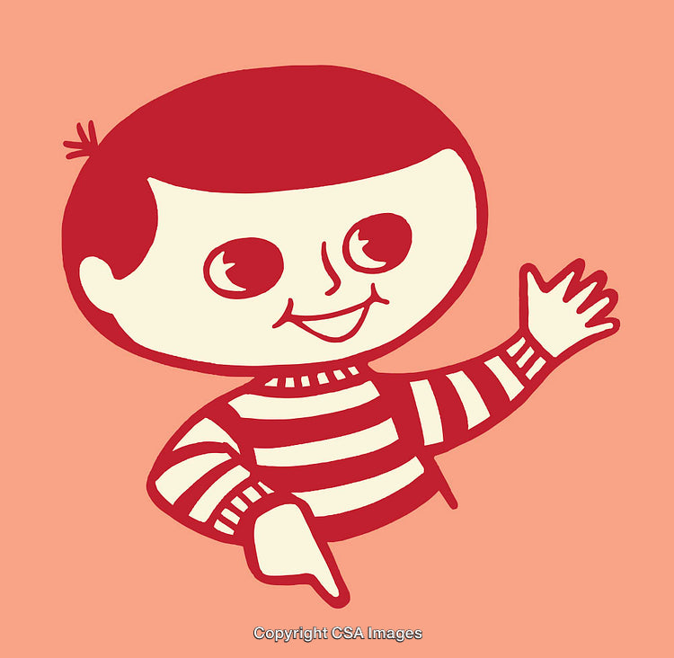 Playful Retro Illustration of a Smiling Character in Striped Sweater