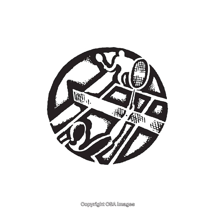 Abstract Black and White Illustration of Tennis Players Competing