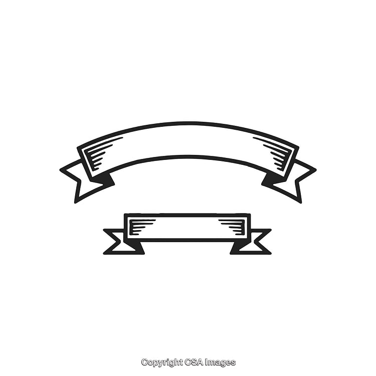 Black and White Line Art Banners with Ribbon Designs