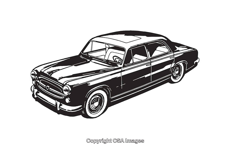 Vintage Black and White Line Art Illustration of a Classic Car