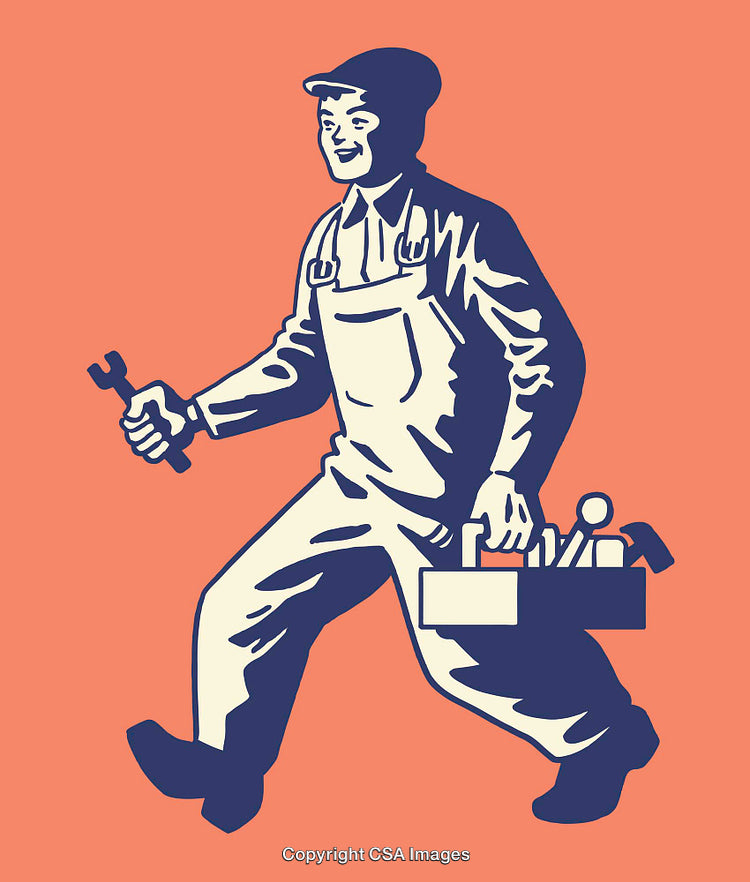 Illustration of a Cheerful Worker Carrying Tools in Line Art Style