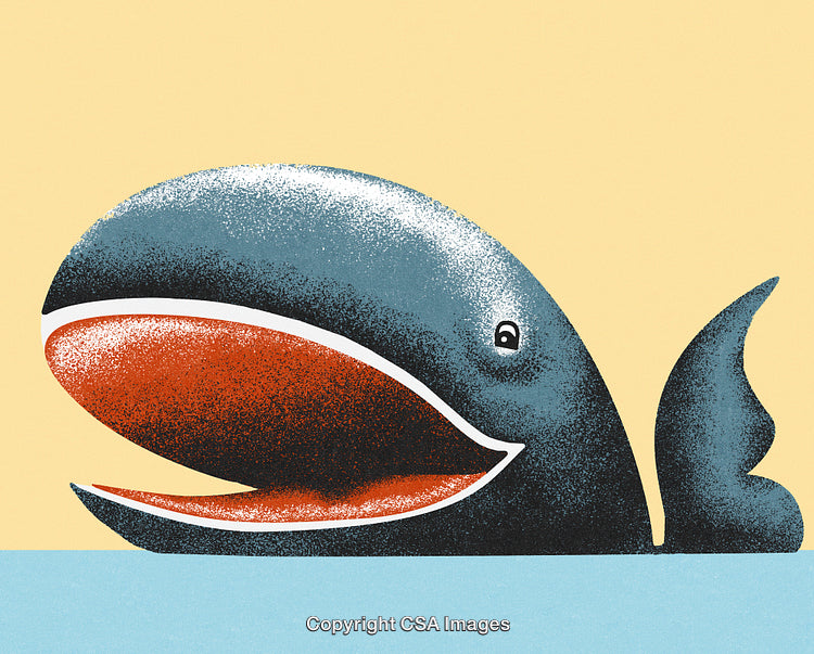 Playful Artistic Illustration of a Smiling Whale with Vibrant Colors and Texture
