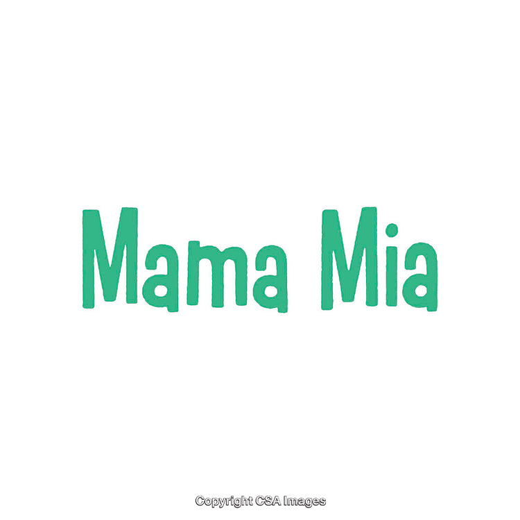 Green Lettering Saying 'Mama Mia' on a White Background