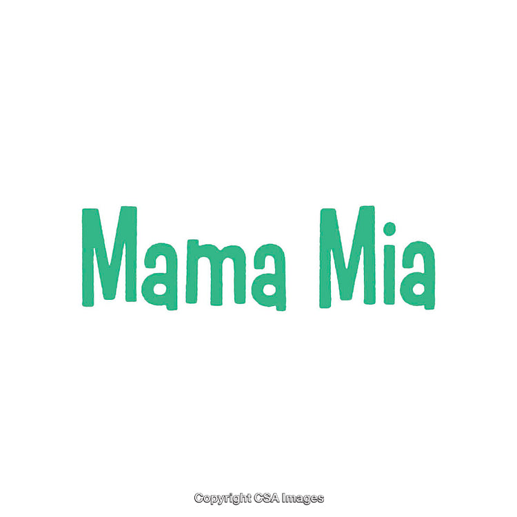Green Lettering Saying 'Mama Mia' on a White Background