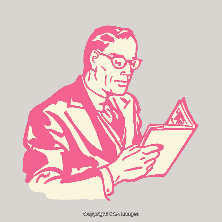 Vintage Illustration of a Man Reading in Classic Line Art Style