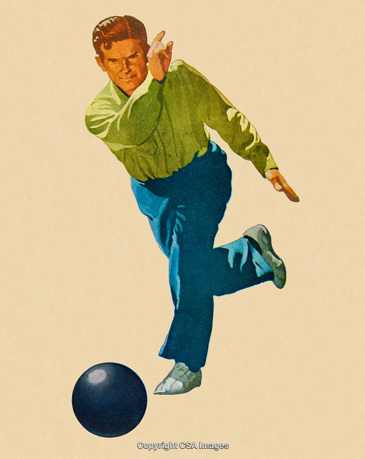 Retro Illustration of a Bowling Player in Action with Classic Attire