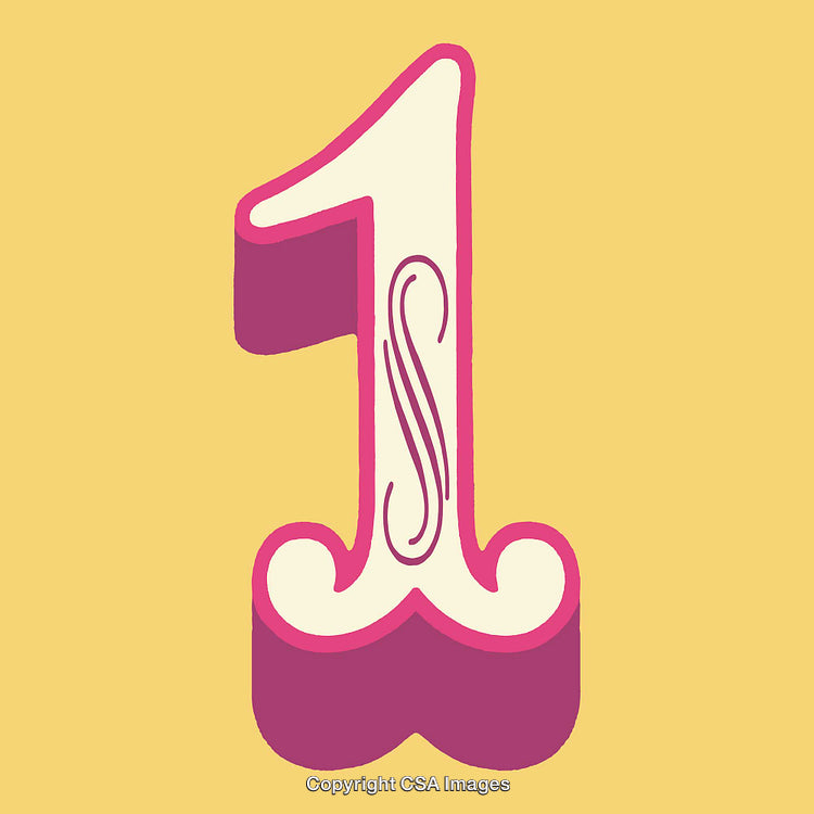 Colorful Stylized Number One with Artistic Details on Yellow Background