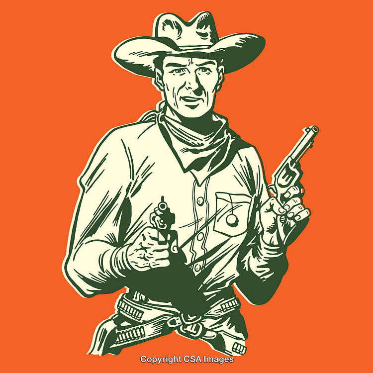 Vintage Cowboy Illustration in Orange and Green Artistic Style