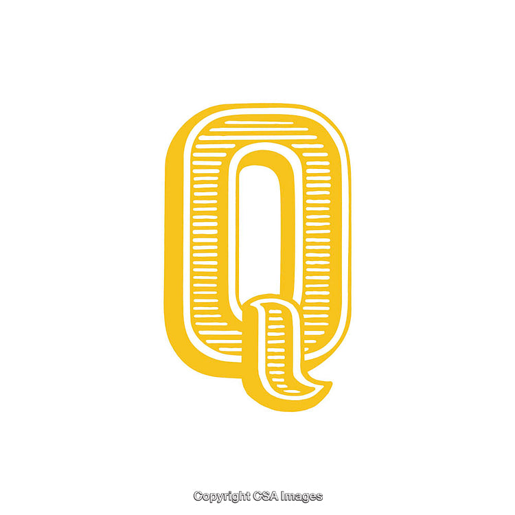 Decorative Yellow Letter Q in a Vintage Design Style