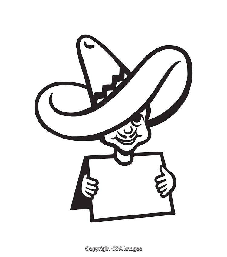 Black And White Line Art of Character Holding Blank Sign