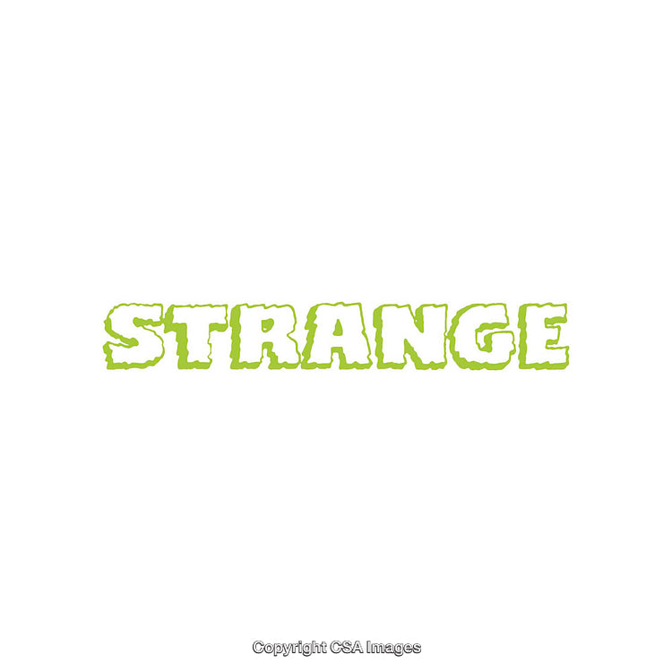 Vivid Green Text Saying Strange on a Clean White Background