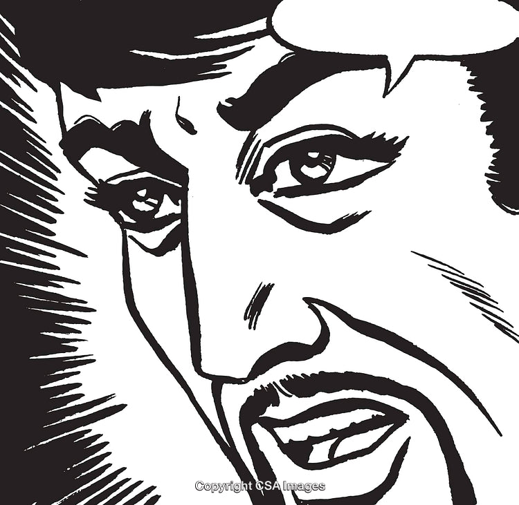 Expressive Black and White Comic Style Face With Speech Bubble