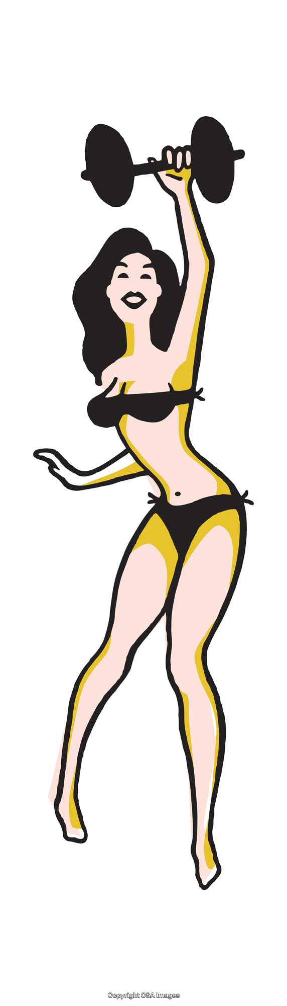Stylized Illustration of Woman Lifting Weights in a Vibrant Pose