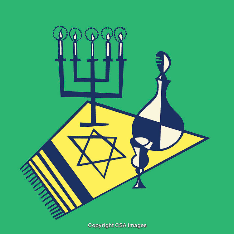 Jewish Symbol Art Featuring Menorah, Star of David, and Torah Elements