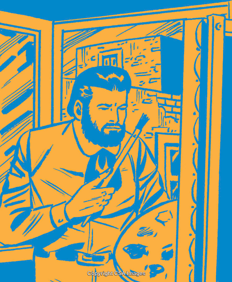 Illustrative Figure of an Artist Working with Brush and Palette