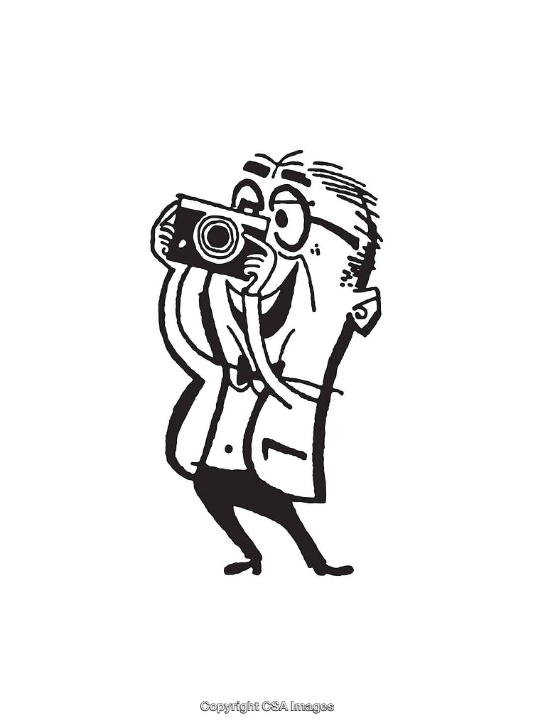 Character Sketch of Photographer with Camera in Black and White