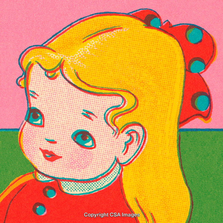 Retro Illustration of a Cute Blond Girl in Vibrant Colors and Pop Art Style