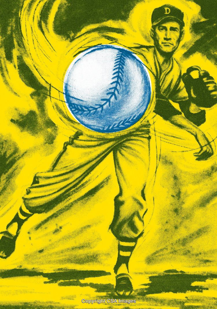 Vintage Retro Illustration of Baseball Player and Dynamic Action Pose