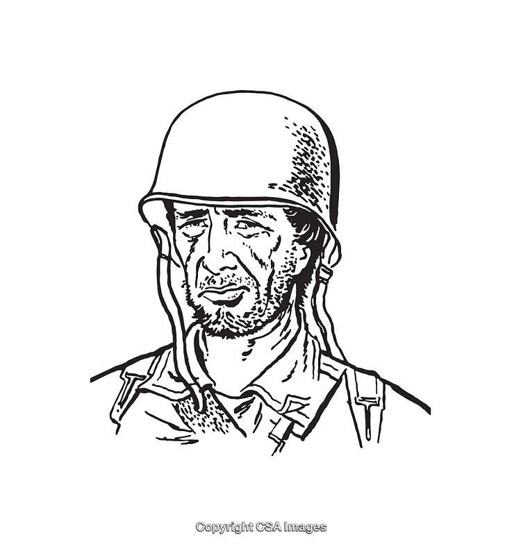 Black and White Line Art Illustration of a Soldier in Profile View