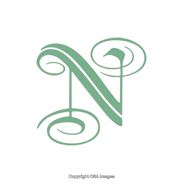 Decorative Green Letter N with Elegant Swirl Design