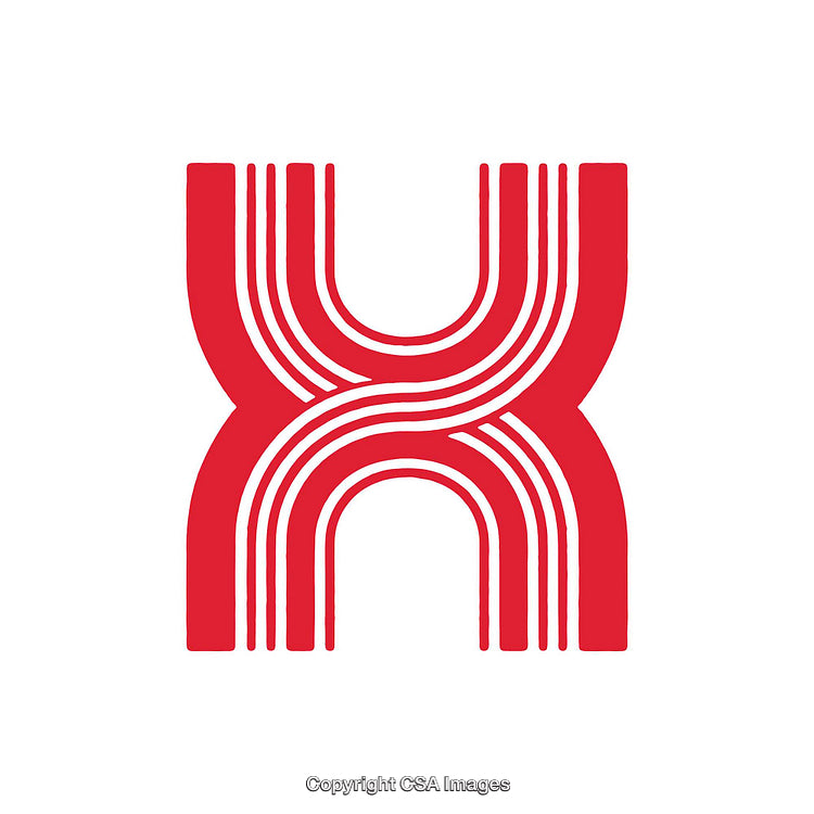 Bold Red Stylized Letter X Featuring Decorative White Lines