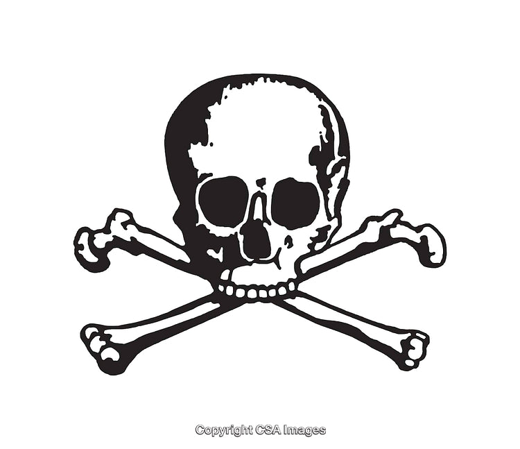 Black and White Skull and Crossbones Illustration in Line Art Style