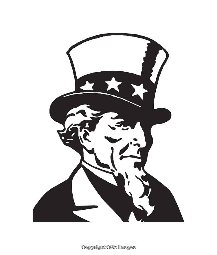 Classic Black and White Uncle Sam Line Art Illustration