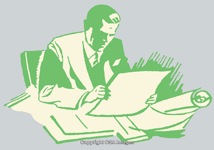 Retro Style Illustration of a Man Studying Documents