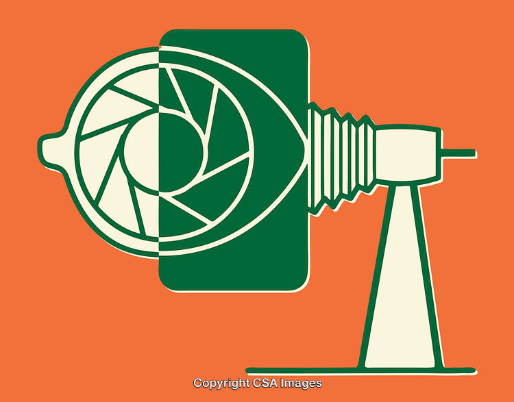 Abstract Illustration Combining Eye and Camera Lens on Orange Background