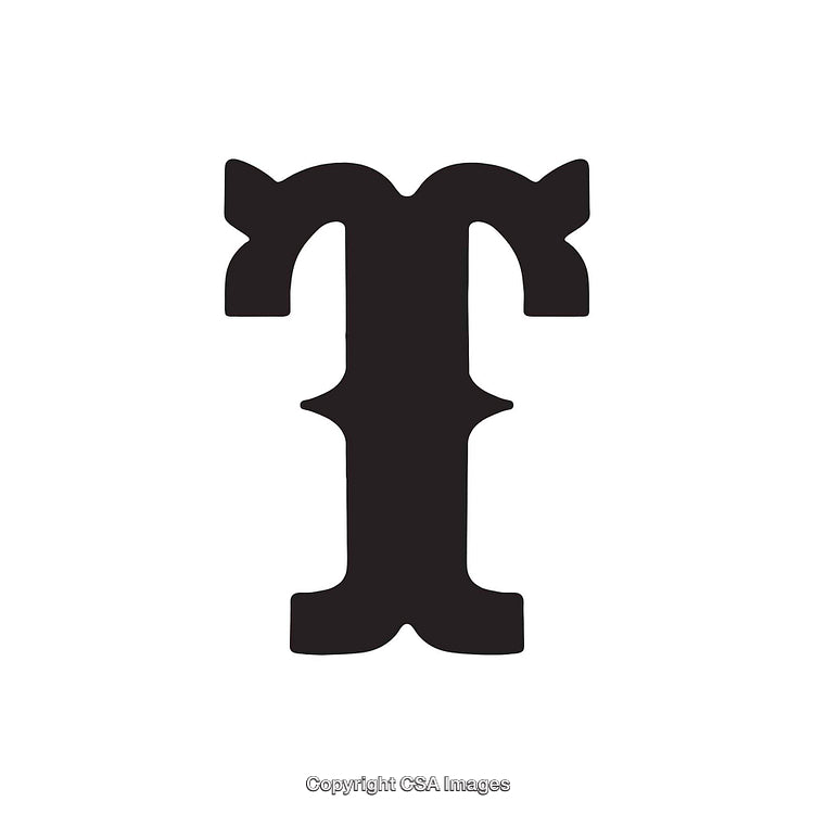 Bold Serif Letter T in Black on a White Background
