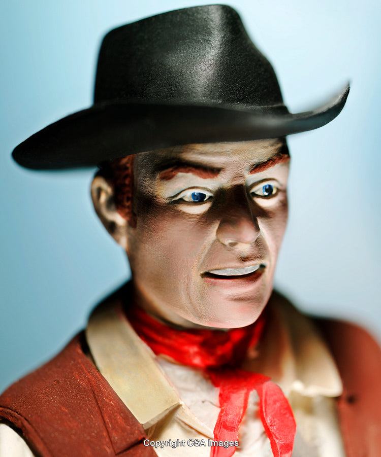Realistic Cowboy Figurine Featuring Hat and Scarf with Detailed Expressions