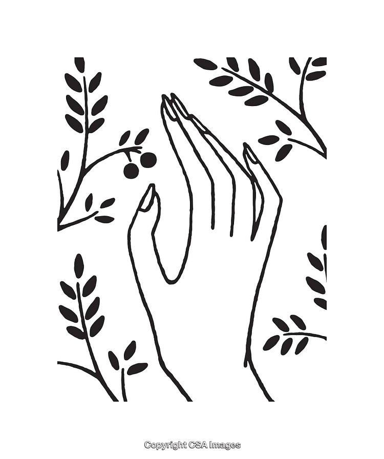 Elegant Hand Illustration with Botanical Elements in Black and White