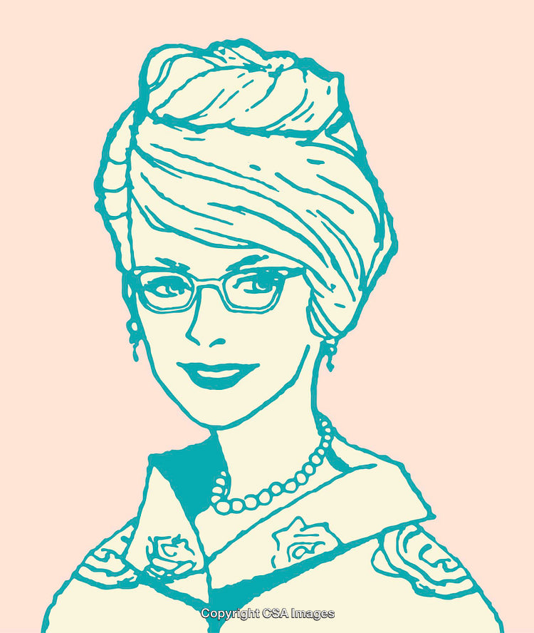 Stylized Portrait of a Woman in Retro-Inspired Line Art Illustration