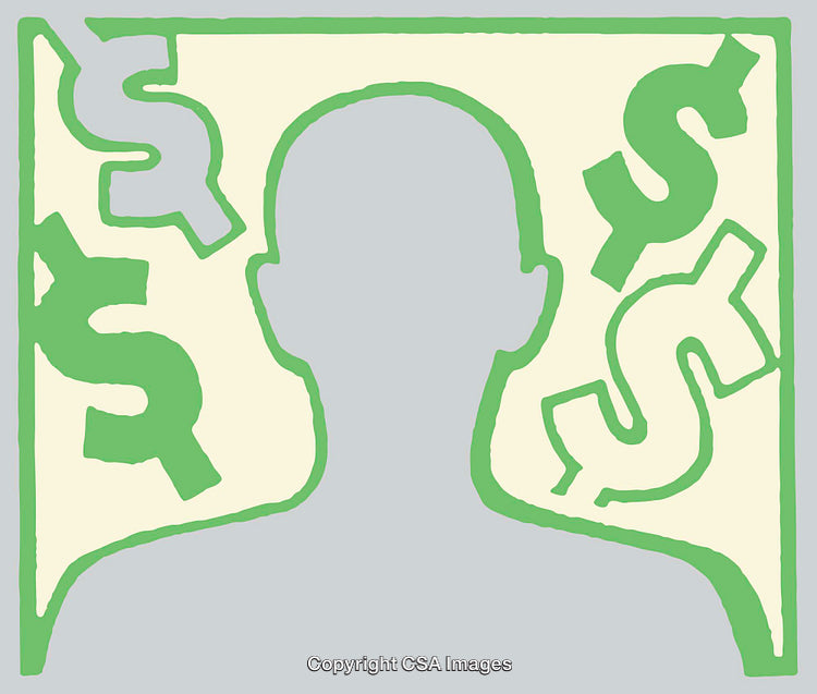 Abstract Illustration Featuring Dollar Signs and Silhouetted Figure