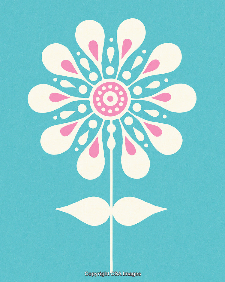 Colorful Abstract Floral Design on a Blue Background With Symmetrical Patterns