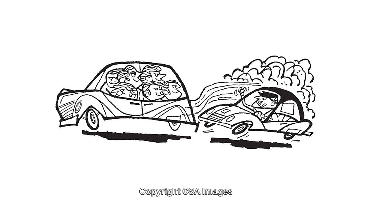 Black and White Illustration of Car Accident with Angry Driver
