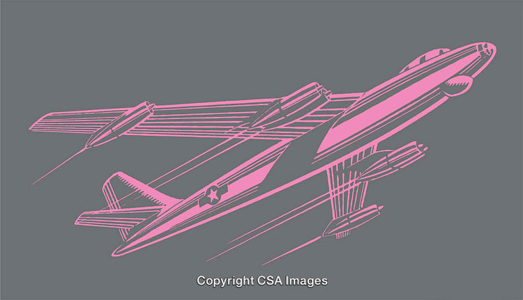 Pink Line Art Illustration of a Jet Plane on Gray Background