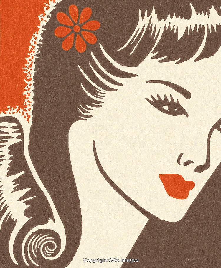 Stylized Retro Illustration of a Woman with a Flower in Her Hair